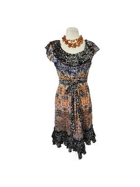 KENSIE Tie Front Ruffle Animal and Floral dress Size M